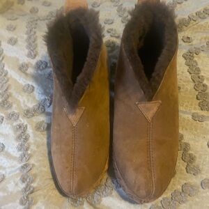 Llbean brown suede and fur slippers. Women's size 9.